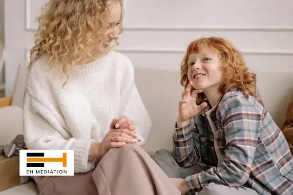 Happy mother and child after sorting child arrangements mediation Rochdale