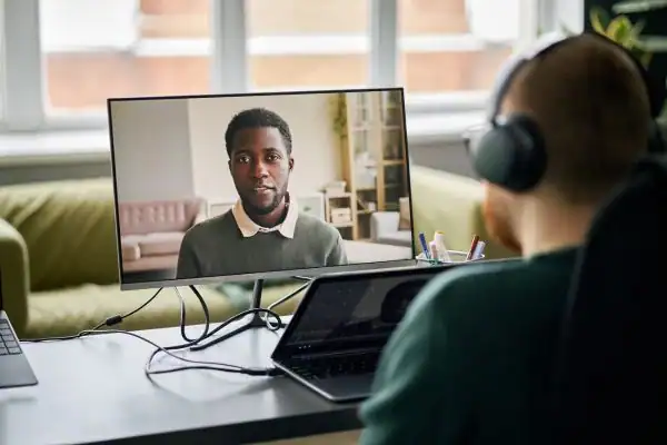 Man attending online mediation Rochdale MIAMS session